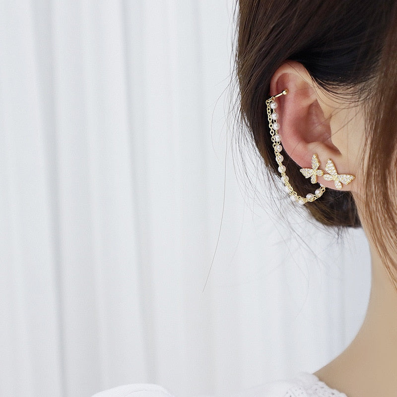 Butterfly Ear Studs Korean Fashion Earrings for Women Earclip Chain Tassel Earrings Women&#39;s Jewelry Birthday Party Gift - Charlie Dolly
