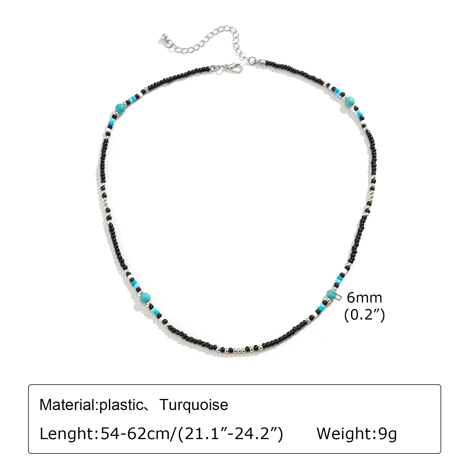 Vnox Natural Stone Beaded Necklace for Men Women, Black Onyx Turquoise 45-50cm Adjustable Chain Boho Trendy Jewelry Gifts Unisex