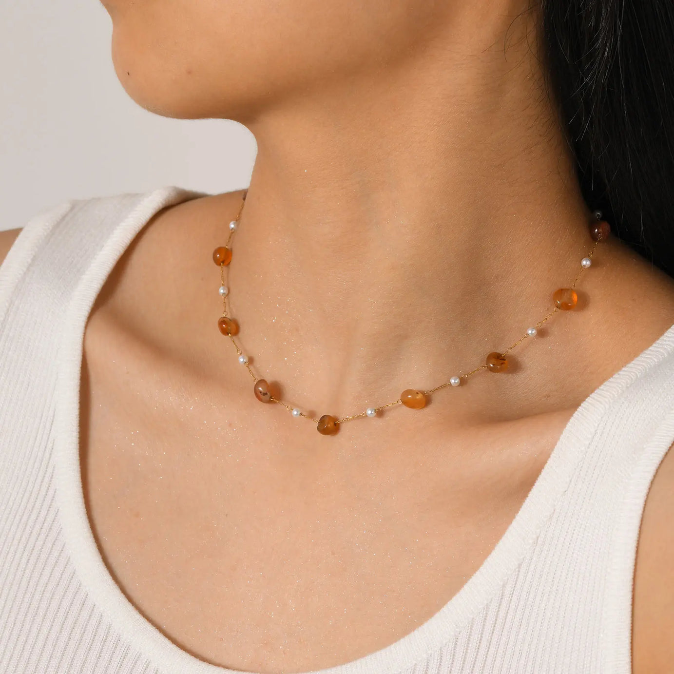 Natural Stone & Pearl Boho Necklace