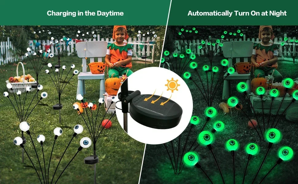 2024 Halloween Outdoor Solar Powered Scary Eyeball Lights Led Green Eyeball Blinking Firefly Lights Waterproof Solar Path Lights - Charlie Dolly