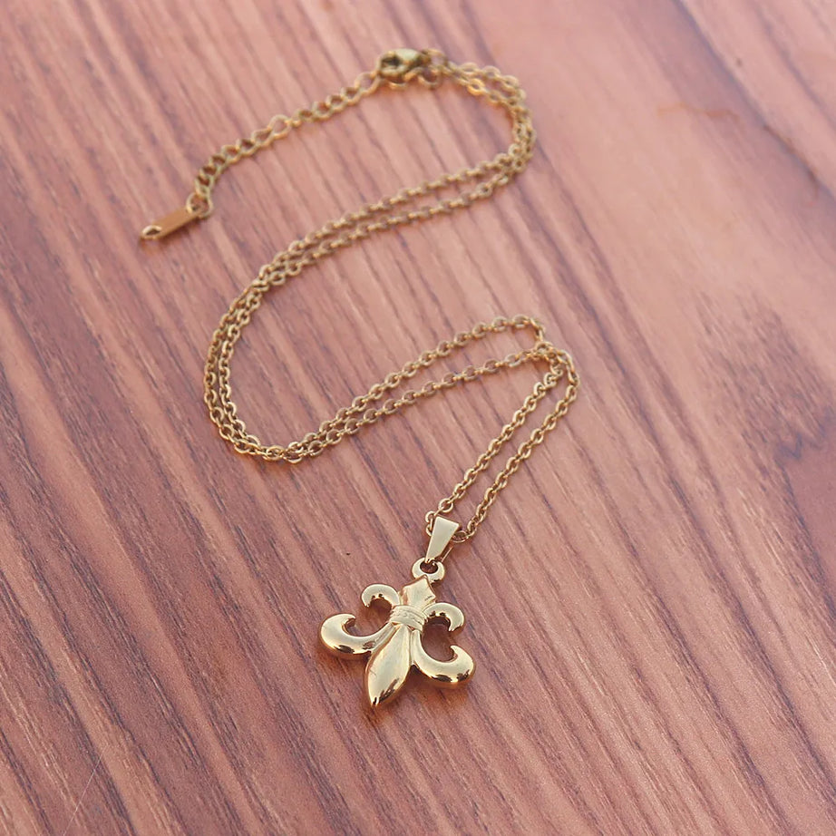 Fleur De Lis Saint Necklace, Catholic Religious Stainless Steel Choker