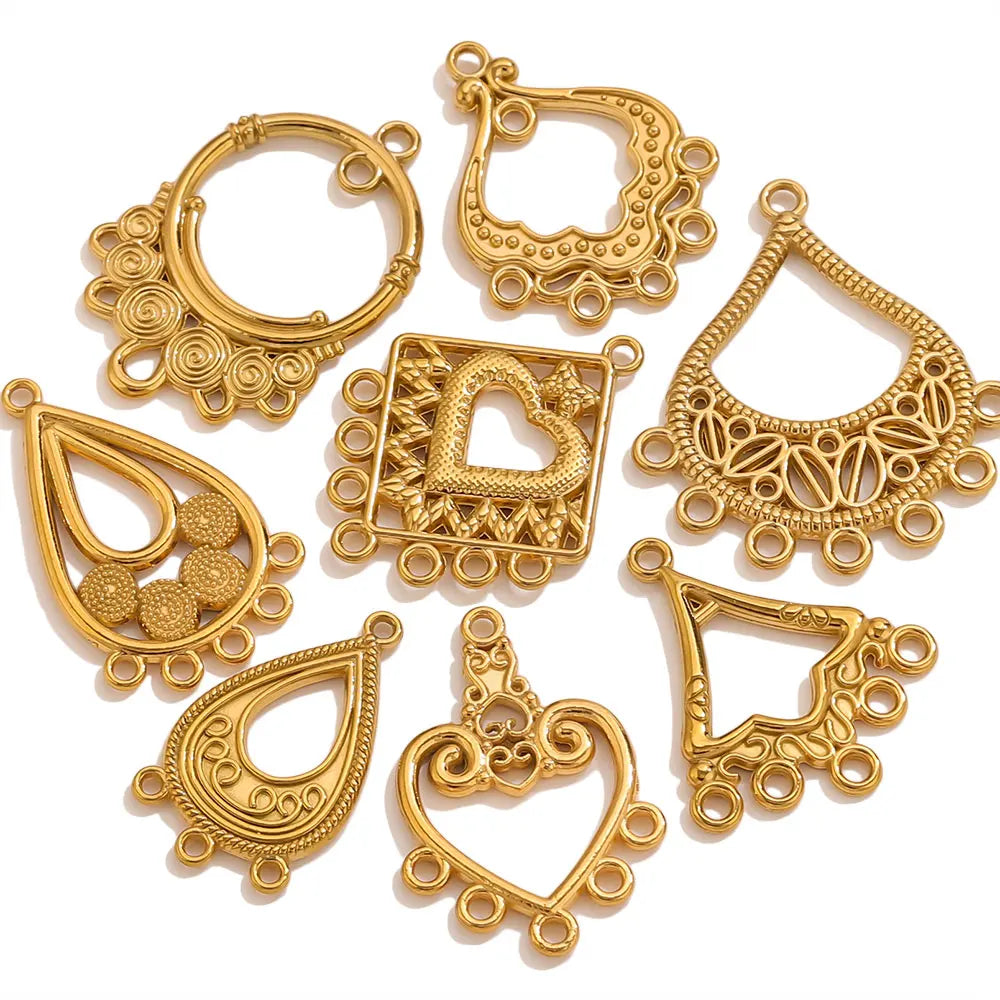 5pcs Stainless Steel Earring Connector Charms Boho Gold Hollow Pendants for Women DIY Jewelry Earring Necklace Making Wholesale
