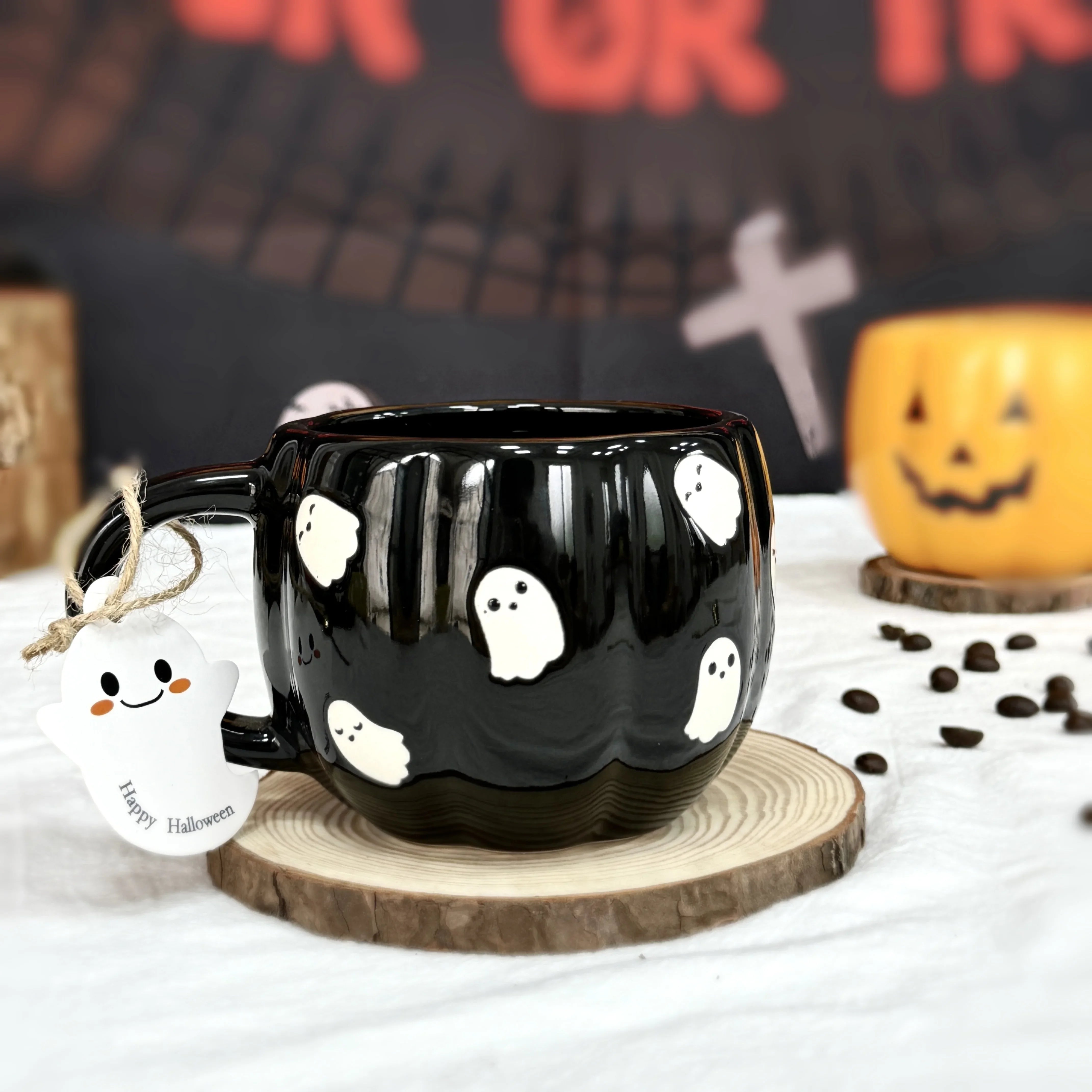 1pc 360ml Halloween Ceramic Mugs Pumpkin Ghost Ceramic Water Cup Novelty Milk Tea Mug Coffee Cup Halloween Decoration Gifts - Charlie Dolly