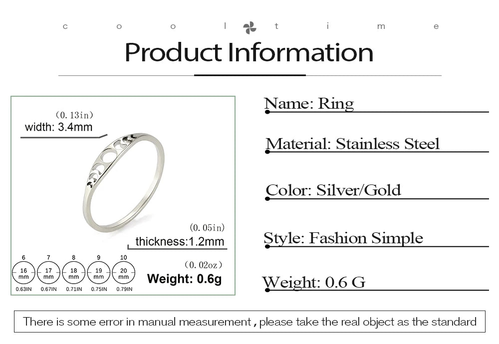 COOLTIME Moon Phase Ring for Women Stainless Steel Minimalist Couple Rings Jewelry Anniversary Gift 2026 New in Wholesale