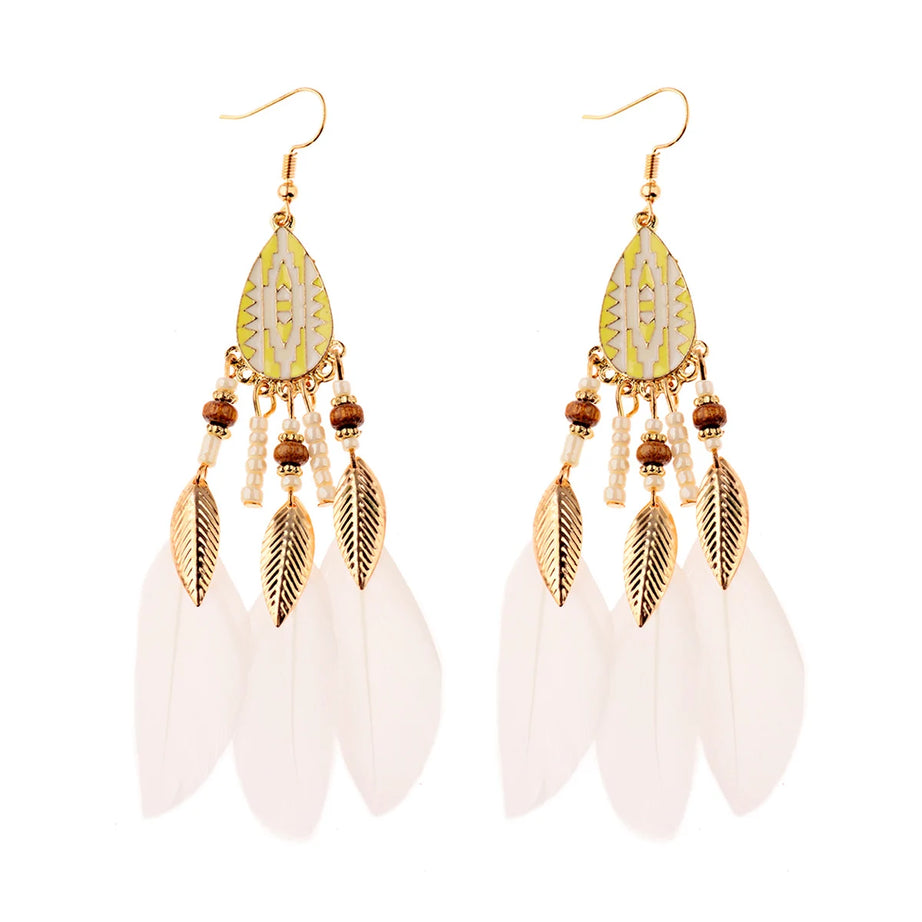 Dream Catcher Feather Leaf Tassel Earrings Jewelry