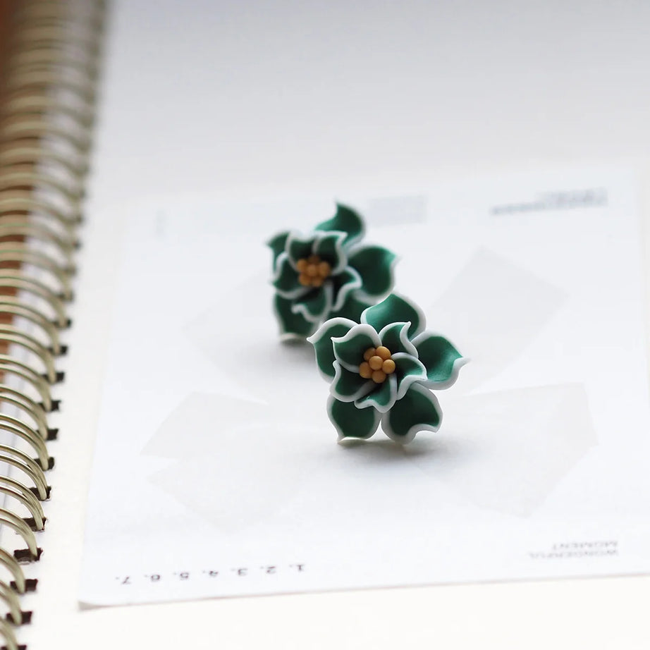 3D Clay Flower Statement Stud Earrings Jewelry