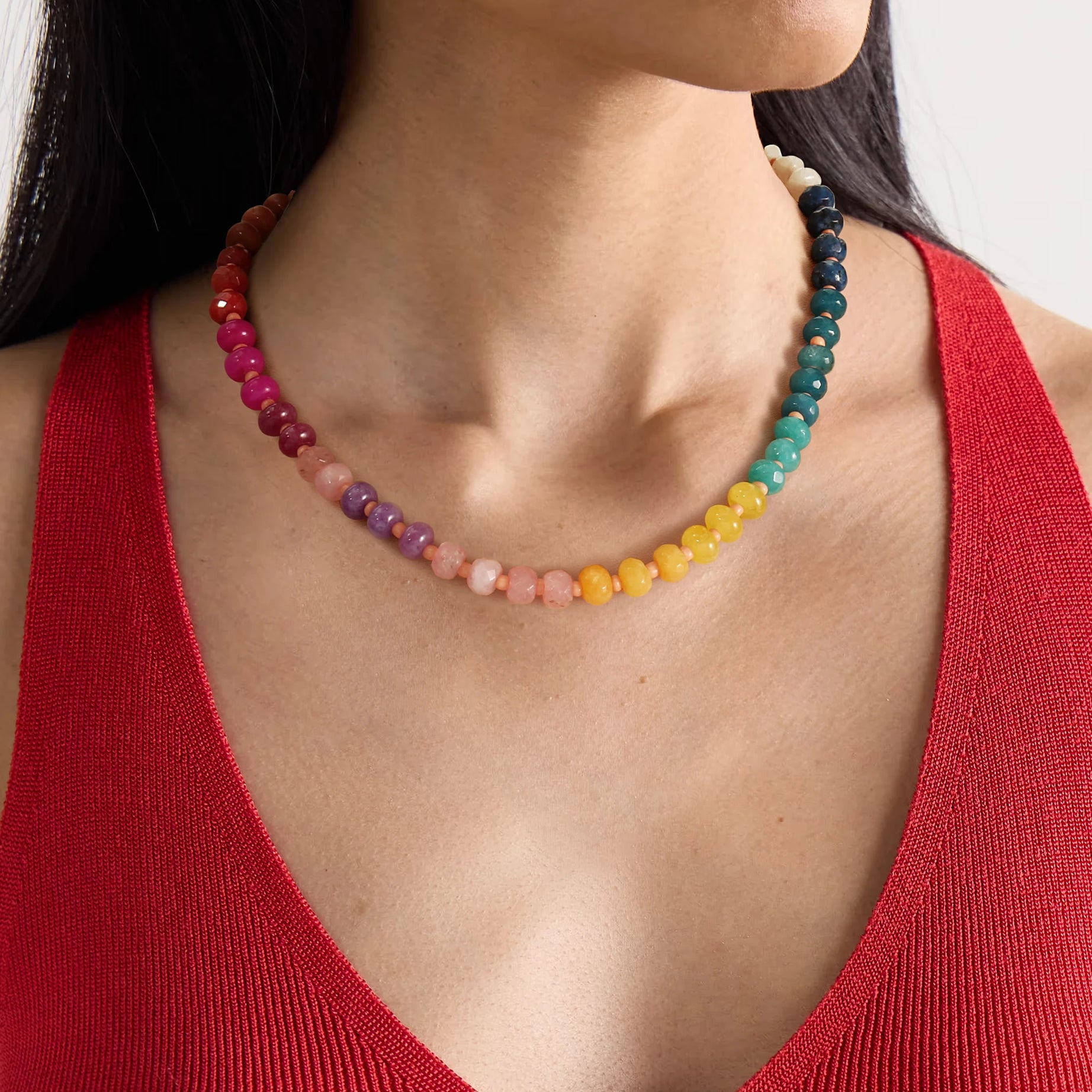Rainbow Gemstone Beaded Choker Necklace