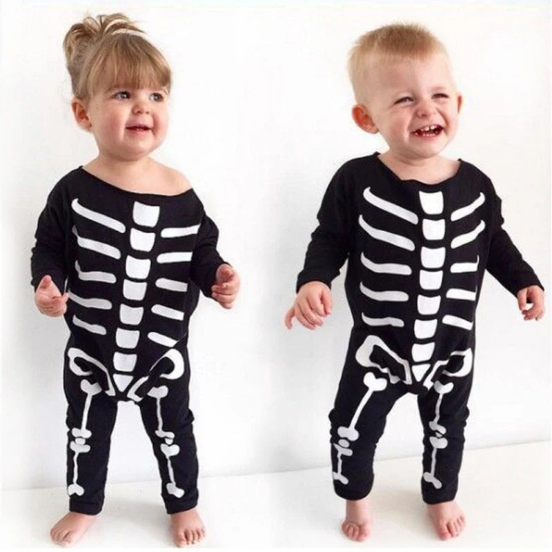 Baby Cosplay Costume Skeleton Print Long Sleeve Round Neck Romper Playsuit Infant Toddler Halloween Party Wear Fancy Dress 6-36M - Charlie Dolly