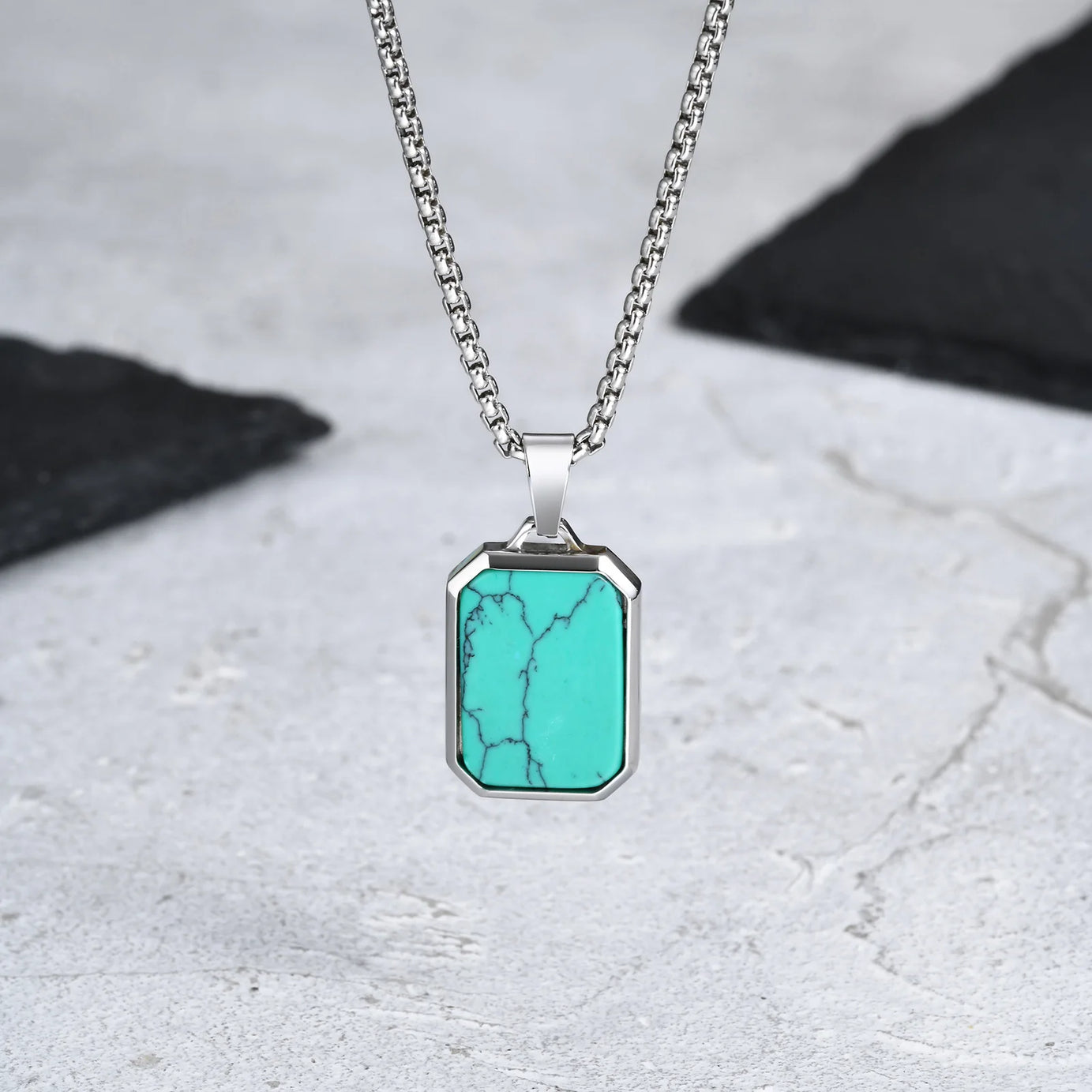 Natural Stone and Stainless Steel Hip Hop Pendant Necklace for Men