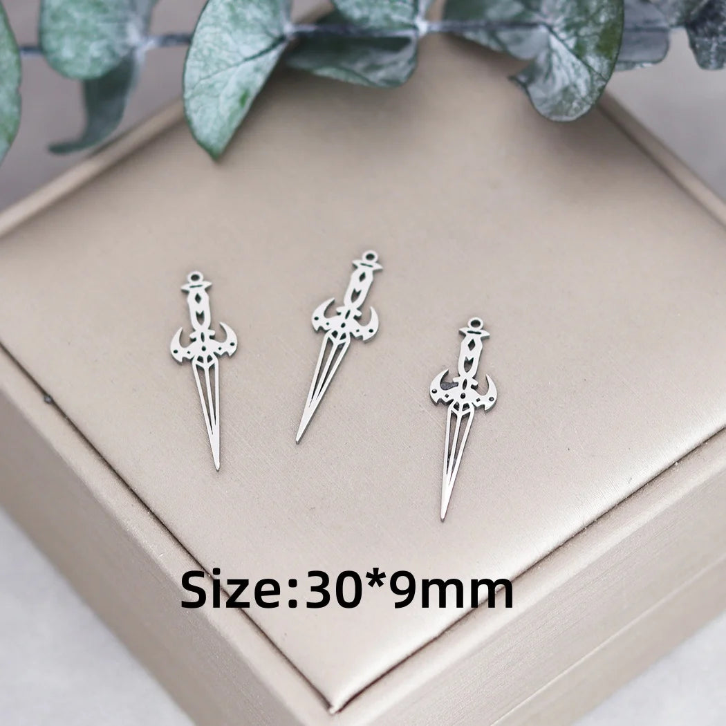 3pcs Stainless Steel Gothic Sun Cross Sword DIY Charms Tassels Star Lotus Flower Earrings Necklace Jewelry Making Amulet Pendant