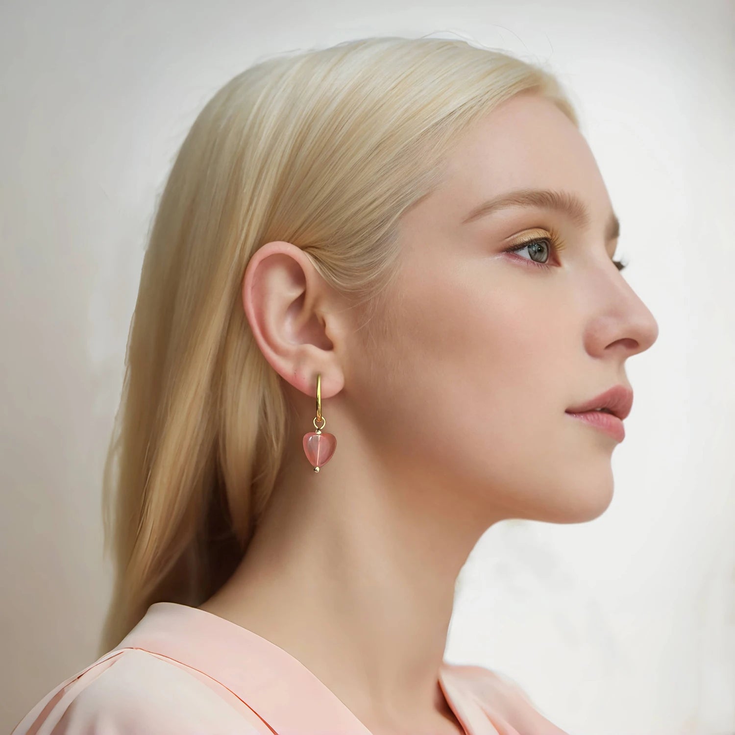 UHBINYCA Detachable Natural Stone Heart-shaped Pendant Earrings, Stainless Steel Hoop Earrings