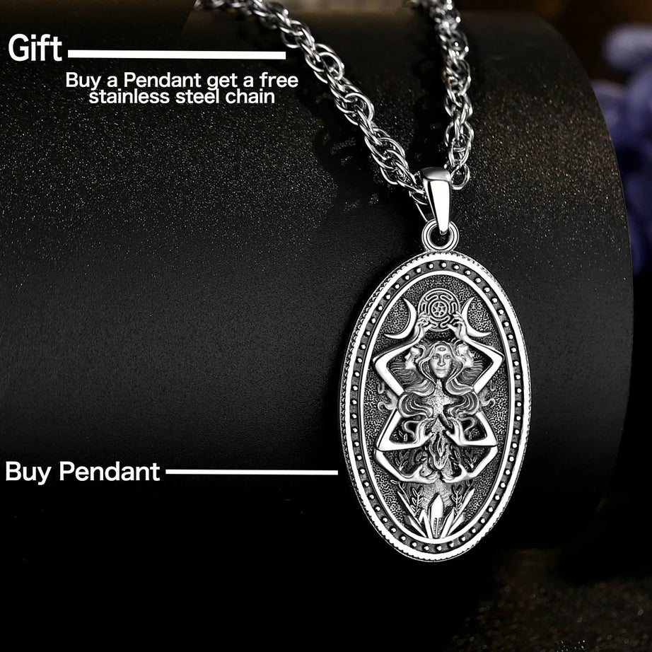 Triple Moon Goddess Hecate Wheel Necklace, S925 Sterling Silver
