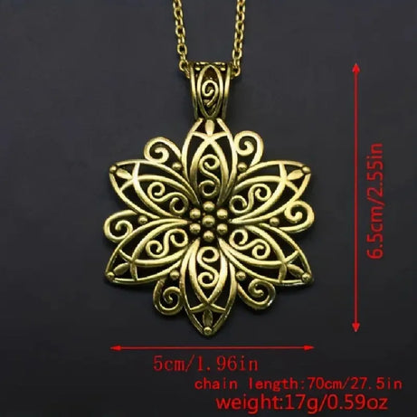 Retro Hollow Lotus Court Flower Sweater Chain Necklace, Vintage Palace Talisman