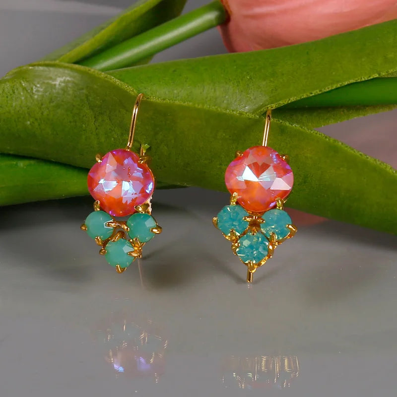 Elegant Boho Chic Gemstone Earrings, 925 Silver Plated Drop Design, Stylish Gift for Women