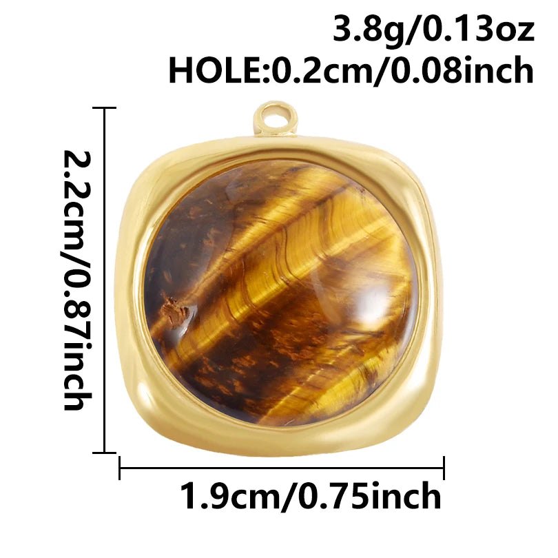5pcs Real Natural Stone Tiger Eye Charm Sun Eye Oval Boho Pendant Gold Color Stainless Steel Pendants For Jewelry Making Finding