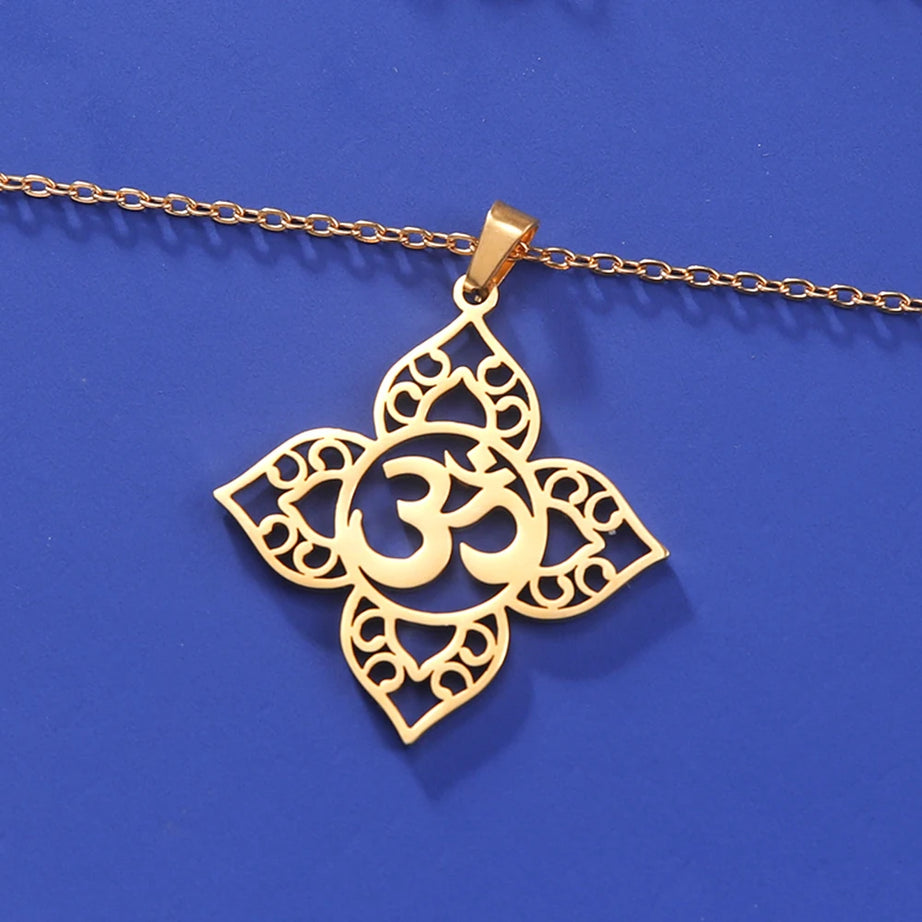 Lotus Mandala OM Symbol Spiritual Amulet Necklace