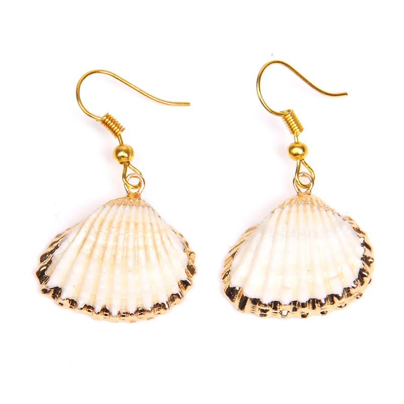 New In Natural Shell Sea Scallop Drop Earrings Boho Shell Drop Earrings for Women Femal Sea Beach Earrings Summer Jewelry Gifts