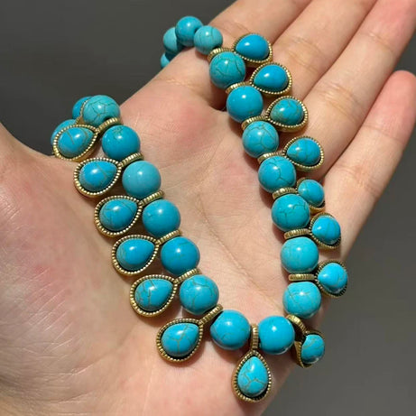 Bohemia Blue Natural Stone Water Drop Beads Chain Choker Necklace Vintage Jewelry for Woman Retro New in Boho Luxury Accessories - Charlie Dolly