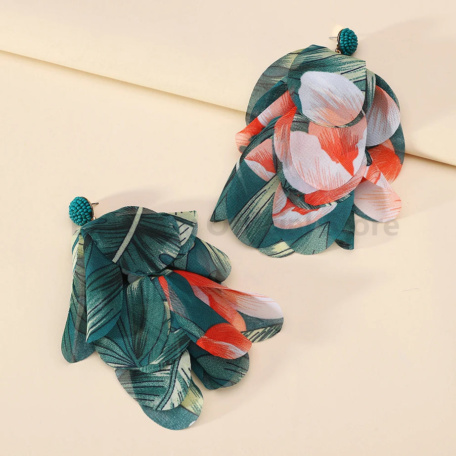 Cotton Flower Petal Beaded Tassel Earrings Jewelry