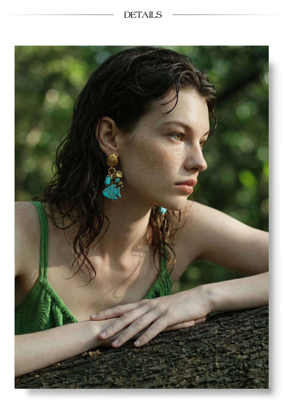 Yhpup Ocean Series Stainless Steel Blue Natural Stone Fish Drop Charm Earrings 18K Gold Color PVD Plated Summer Women Jewelry