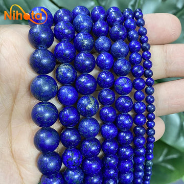 Natural Stone Lapis Lazuli Spacer Round Loose Beads Handmade Charm Bracelet Earrings 15"Strand 4/6/8/10/12mm for Jewelry Making