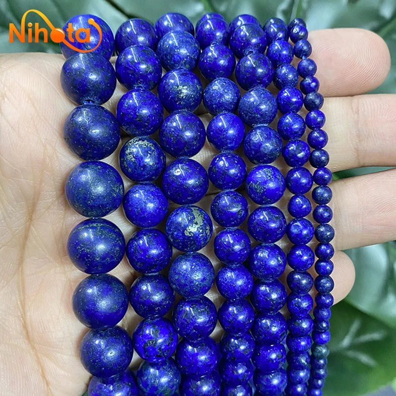 Natural Stone Lapis Lazuli Spacer Round Loose Beads Handmade Charm Bracelet Earrings 15"Strand 4/6/8/10/12mm for Jewelry Making