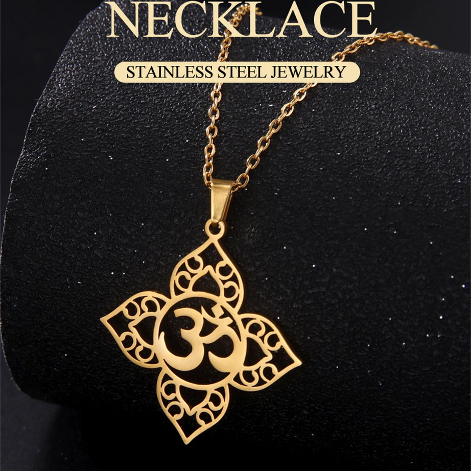 Lotus Mandala OM Symbol Spiritual Amulet Necklace