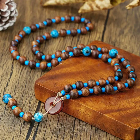 Wood Bead Tribal Mens Long Necklace Jewelry