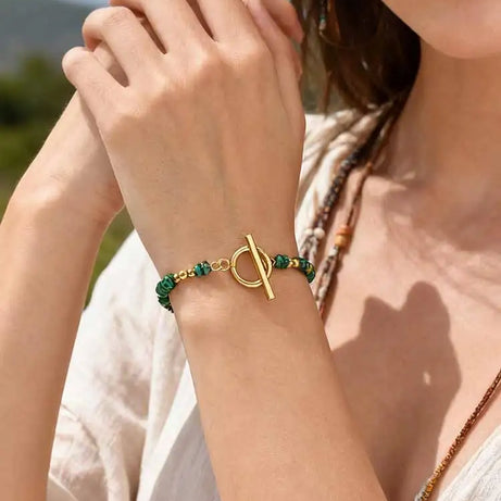 Boho Natural Stone Beaded Bracelet for Women Toggle Clasp Crystal Bead Chain Bracelet Chic Design Stainless Steel Jewelry Gift - Charlie Dolly