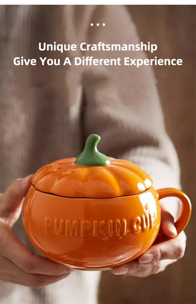 300/450ML Halloween Pumpkin Shaped Ceramic Cup With Spoon Kawaii Soup Mug With Lid  Oatmeal Cup Creative Water Cup - Charlie Dolly
