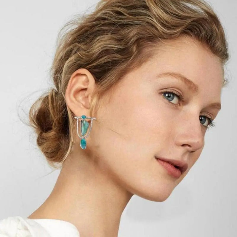 Boho Dangle Earrings for Women Indian Tribal Personality Natural Resin Stone Vintage Hanging Pendant Earrings Party Jewelry Gift