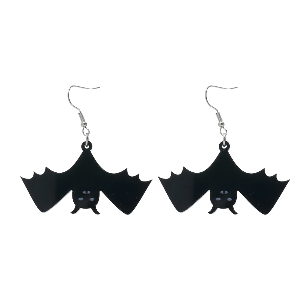 Acrylic Black Bat Dangle Earrings - Spooky Halloween Costume Accessory - Creative Gift Idea for Night-themed Parties - One Pair - Charlie Dolly