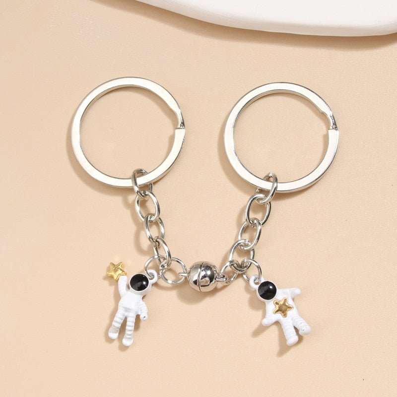 Design Keychain Astronaut Star Magnetic Button Key Ring Spaceman Key chains For Couple Friend Gifts DIY Handmade Jewelry - Charlie Dolly