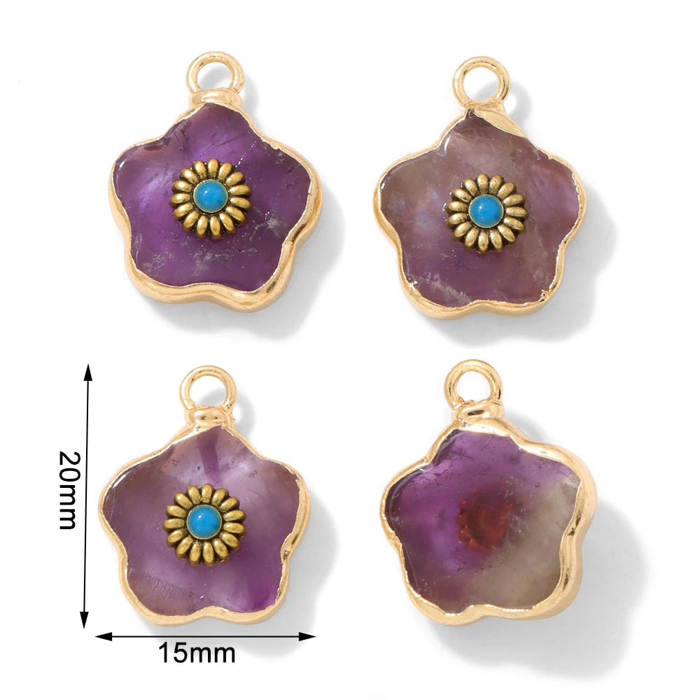 2pcs Natural Stone Flower Charms Tiger Eye Lapis Lazuli Flower Pendant For Jewelry Making Necklace DIY Earrings Bracelet15x20mm