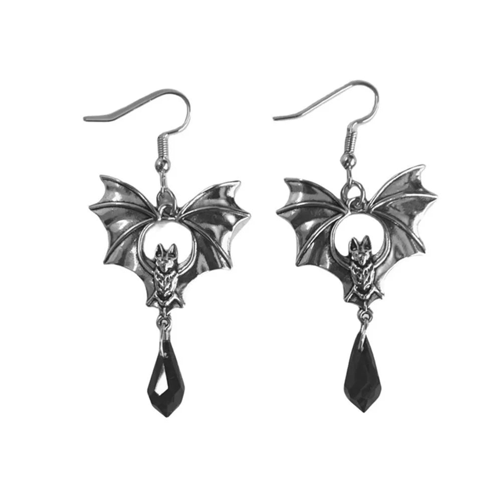 Gothic Vampire Bat Earrings Retro Dark Red Crystal Drop Earrings for Women Man Fashion Witch Jewelry Halloween Accessories Gifts - Charlie Dolly