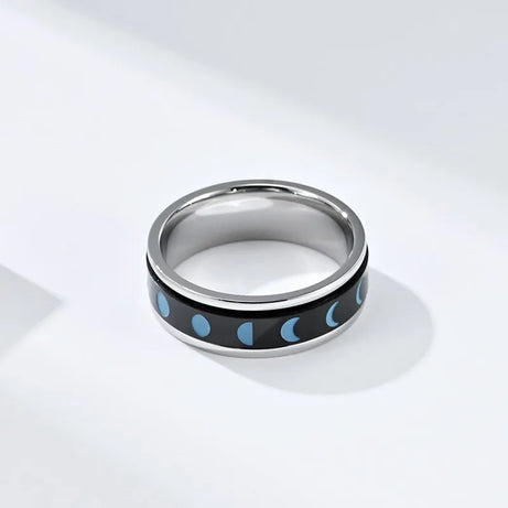 Moon Phase Spinner Ring, Stainless Steel Fidget Witchy Amulet