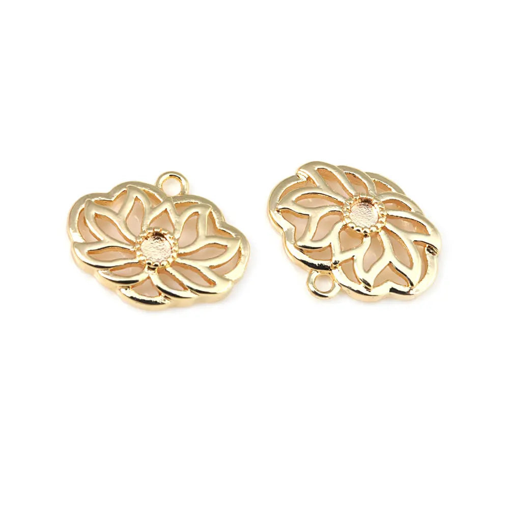 18K Gold Color Brass Lotus Flower Charms Pendants High Quality Diy Necklace Earrings Jewelry Making Accessories