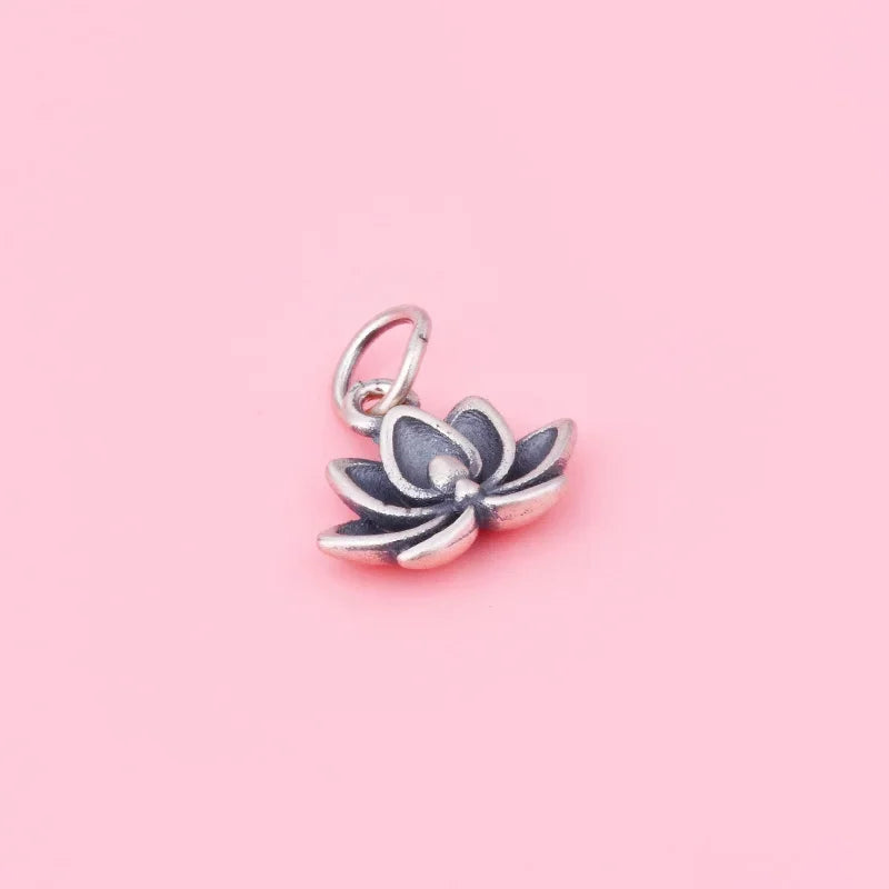 S925 Sterling Anemone Lotus Pendant Braided rope Hand string beaded bracelet necklace Handmade diy accessories
