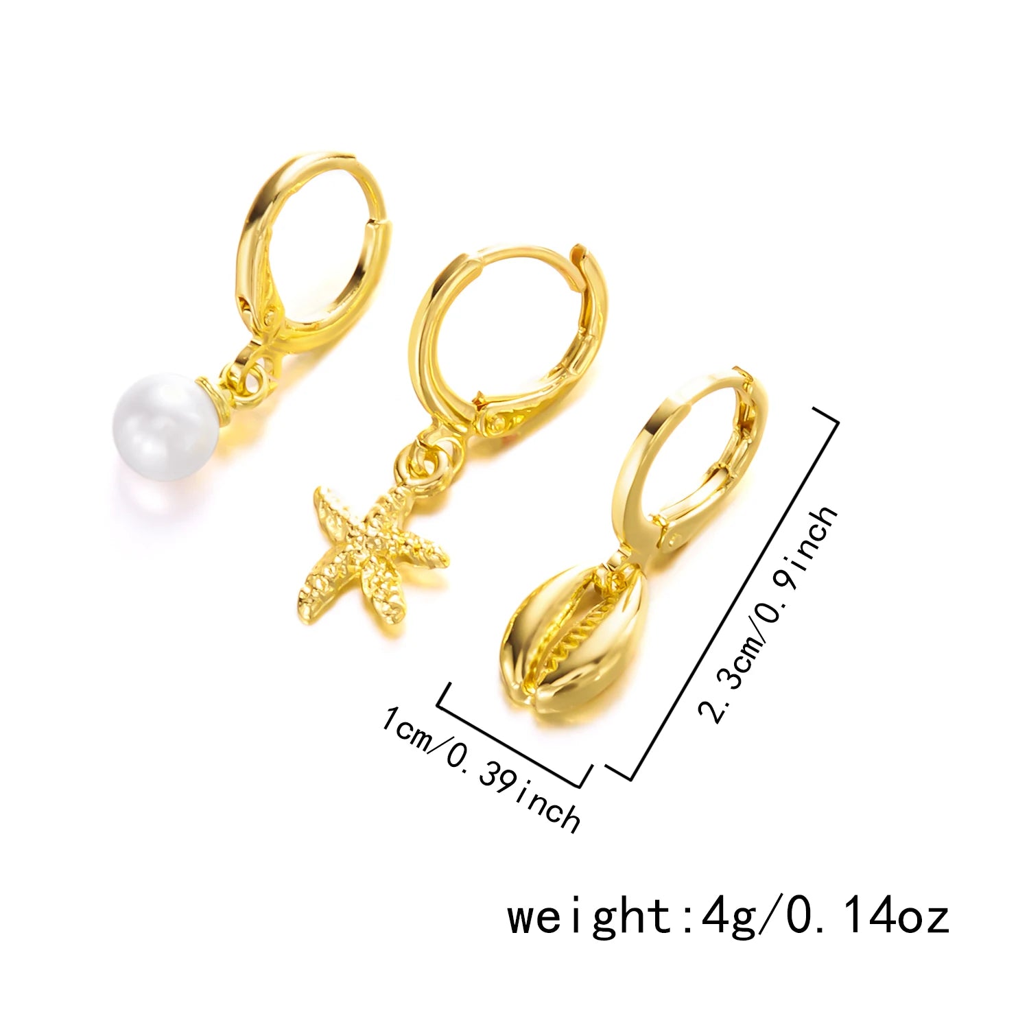 3 Pcs Boho Starfish Shell Hoop Earrings Set for Women Imitation Pearl Metal Geometric Earring Beach Party Versatile Jewelry