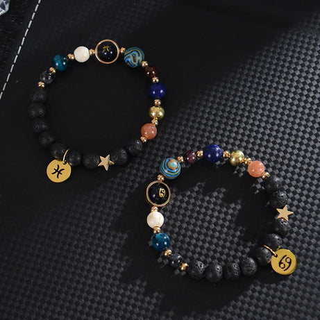 Zodiac Constellation Crystal Bracelet, 12 Signs Natural Stone Beaded Amulet