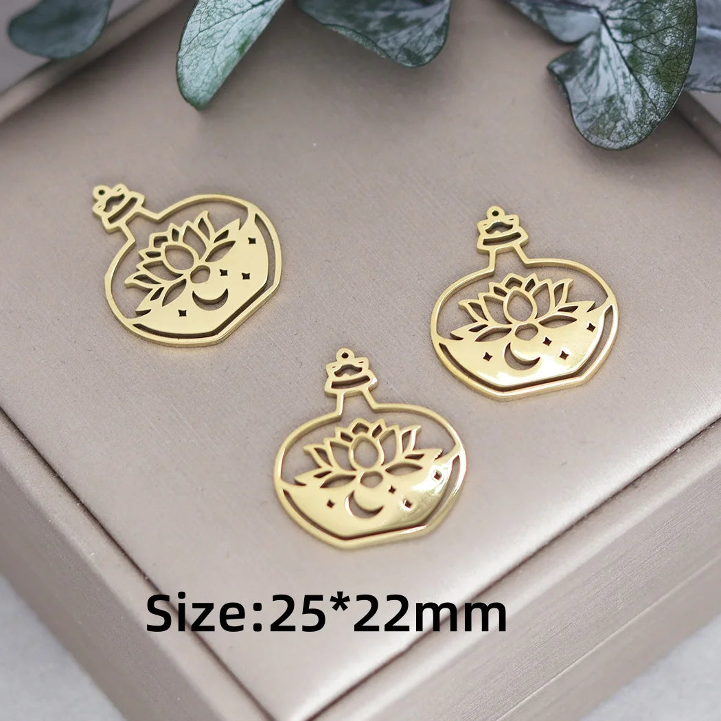 3pcs Stainless Steel Gothic Sun Cross Sword DIY Charms Tassels Star Lotus Flower Earrings Necklace Jewelry Making Amulet Pendant