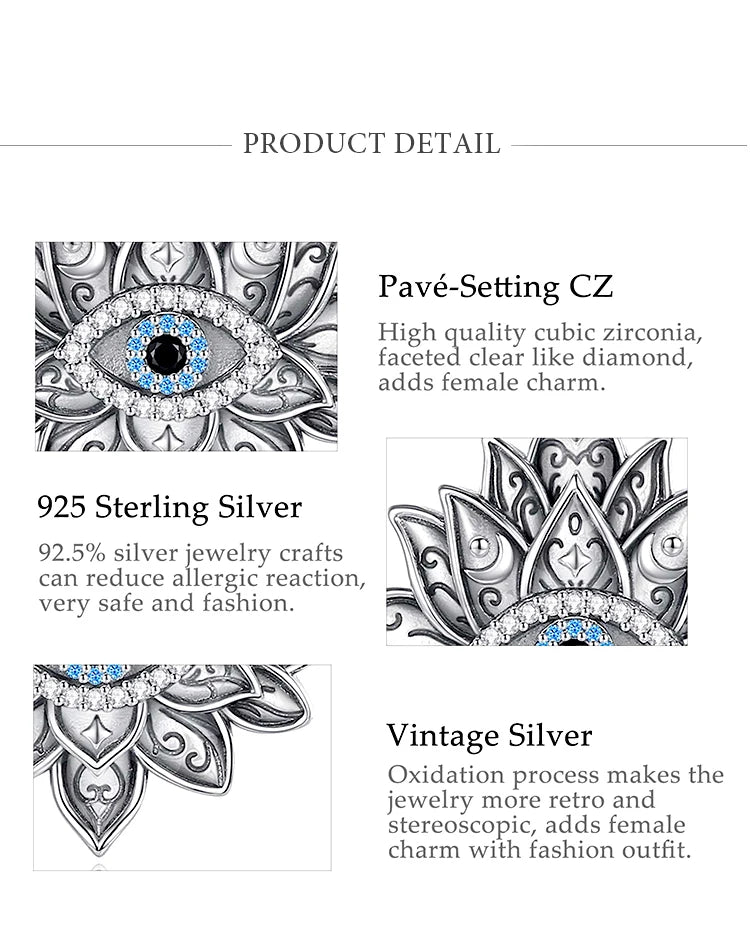 Eudora 925 Sterling Silver Evil Eye Lotus Necklace Vintage Evil Eye Lotus Flower Pendant Personality Jewelry for Women Man Gift