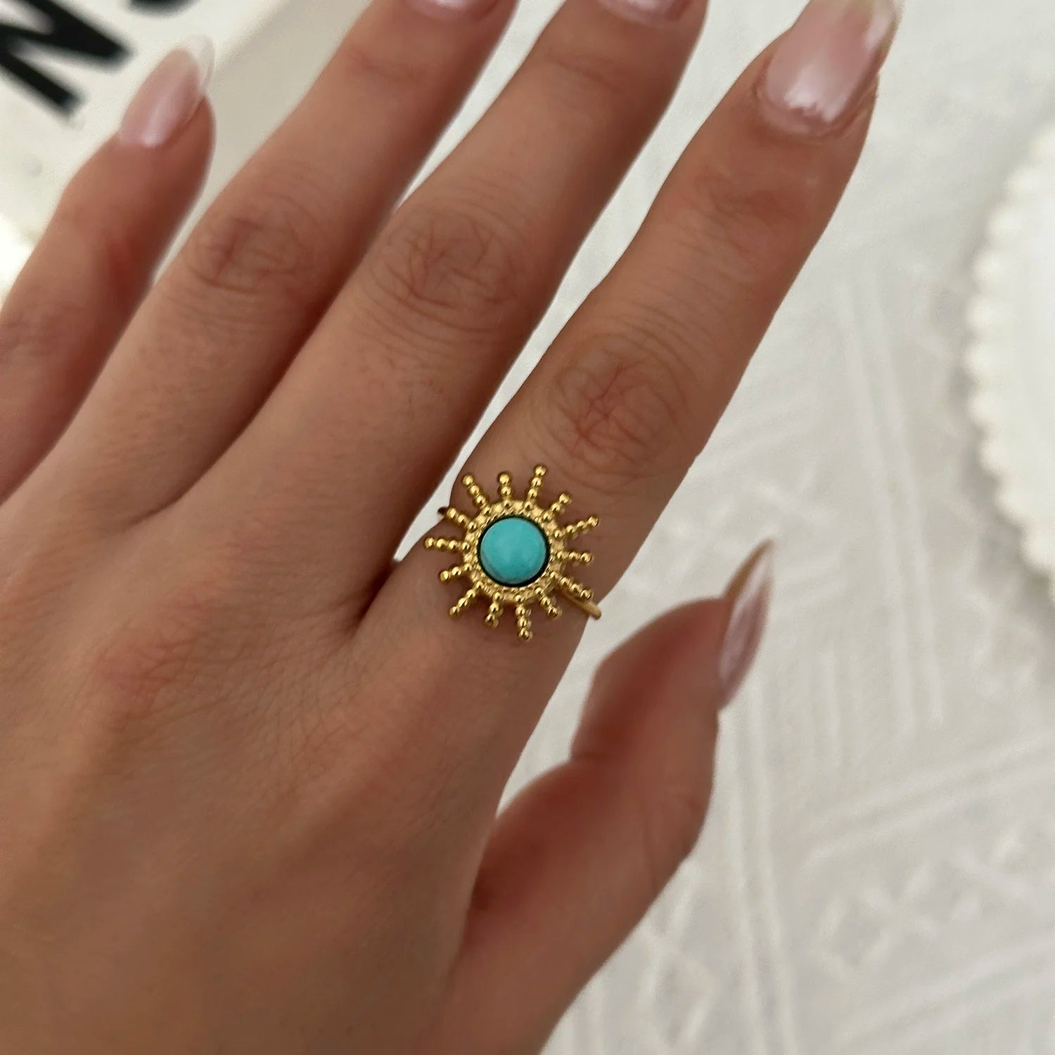 Vintage Boho Turquoise Tiger Eye Stone Rings For Women Stainless Steel Natural Stone Open Finger Ring Party Aesthetic Jewelry