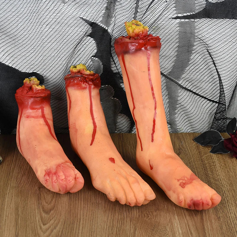 2024 Halloween Fake Human Arm Plastic Hands Foot Bloody Dead Body Parts Outdoor Haunted House Scary Props Halloween Decorations - Charlie Dolly