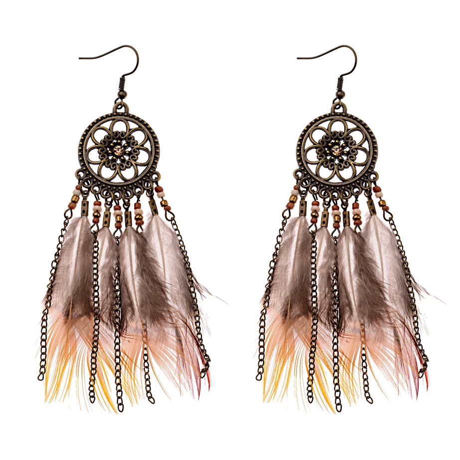Dream Catcher Feather Leaf Tassel Earrings Jewelry