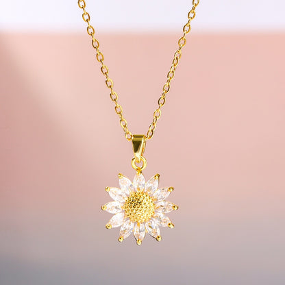 Fashion Exquisite Rotatable Sunflower Pendant Necklace Personality Shiny Zircon Rotating Anxiety Titanium Steel Necklace Jewelry