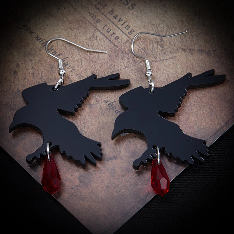Gothic Black Romantic Crow Dangle Drop Earrings for Women Dark Halloween Jewelry Girls Cool Fashion Accessories - Charlie Dolly