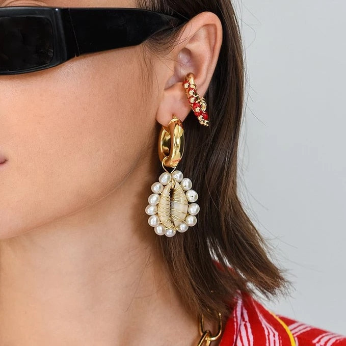 Boho semi-precious gemstone flower beads and mini faceted rondelle zircon crystal beads Scallop Conch shells Necklace - Charlie Dolly