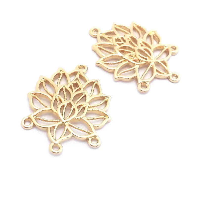 18K Gold Color Brass Lotus Flower Charms Pendants High Quality Diy Necklace Earrings Jewelry Making Accessories
