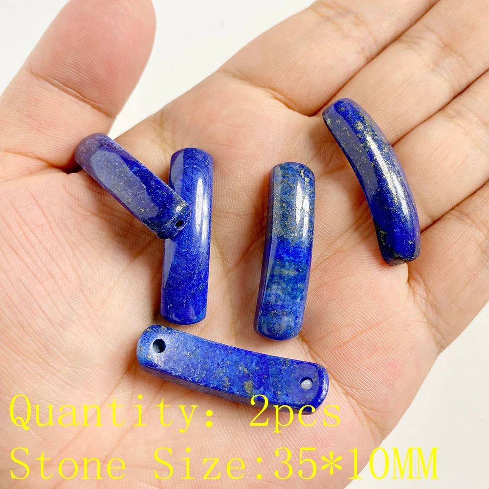 Natural Lapis Lazuli Stone Pendant Charm Waterdrop Square Round Heart Shape Accessory For Making Bracelet Necklace Earring 2pcs